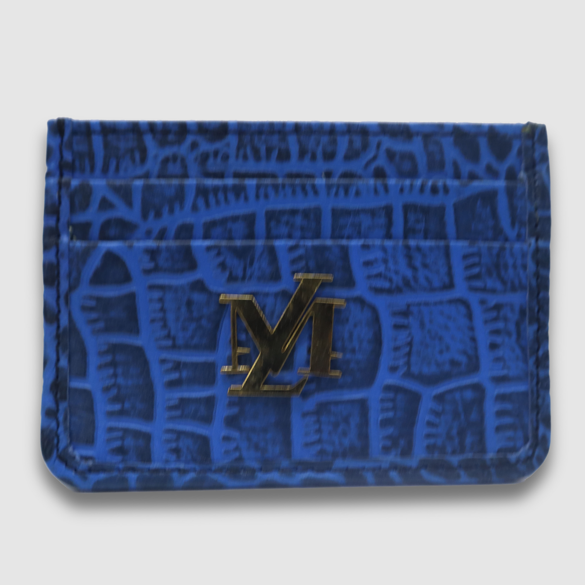 Sky blue with Black Wax Crocodile Card Holder