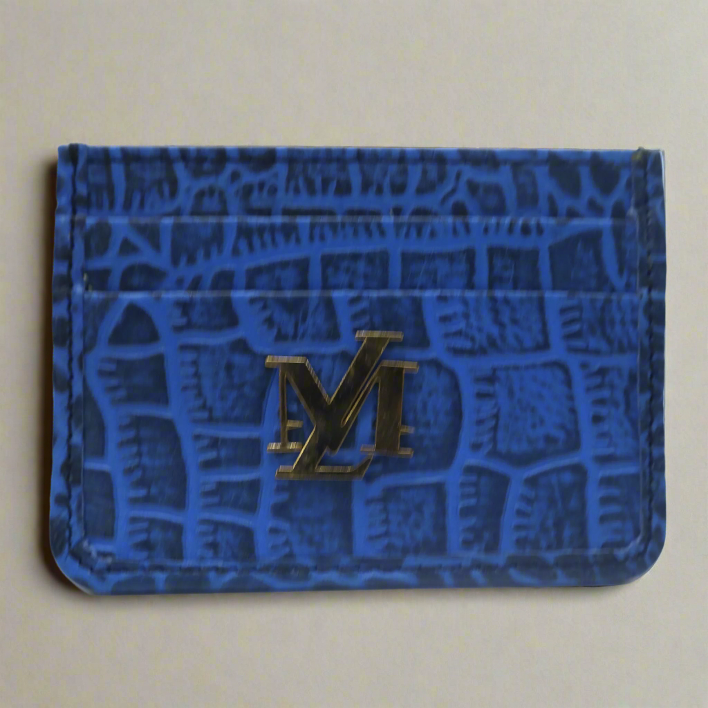 Sky blue with Black Wax Crocodile Card Holder