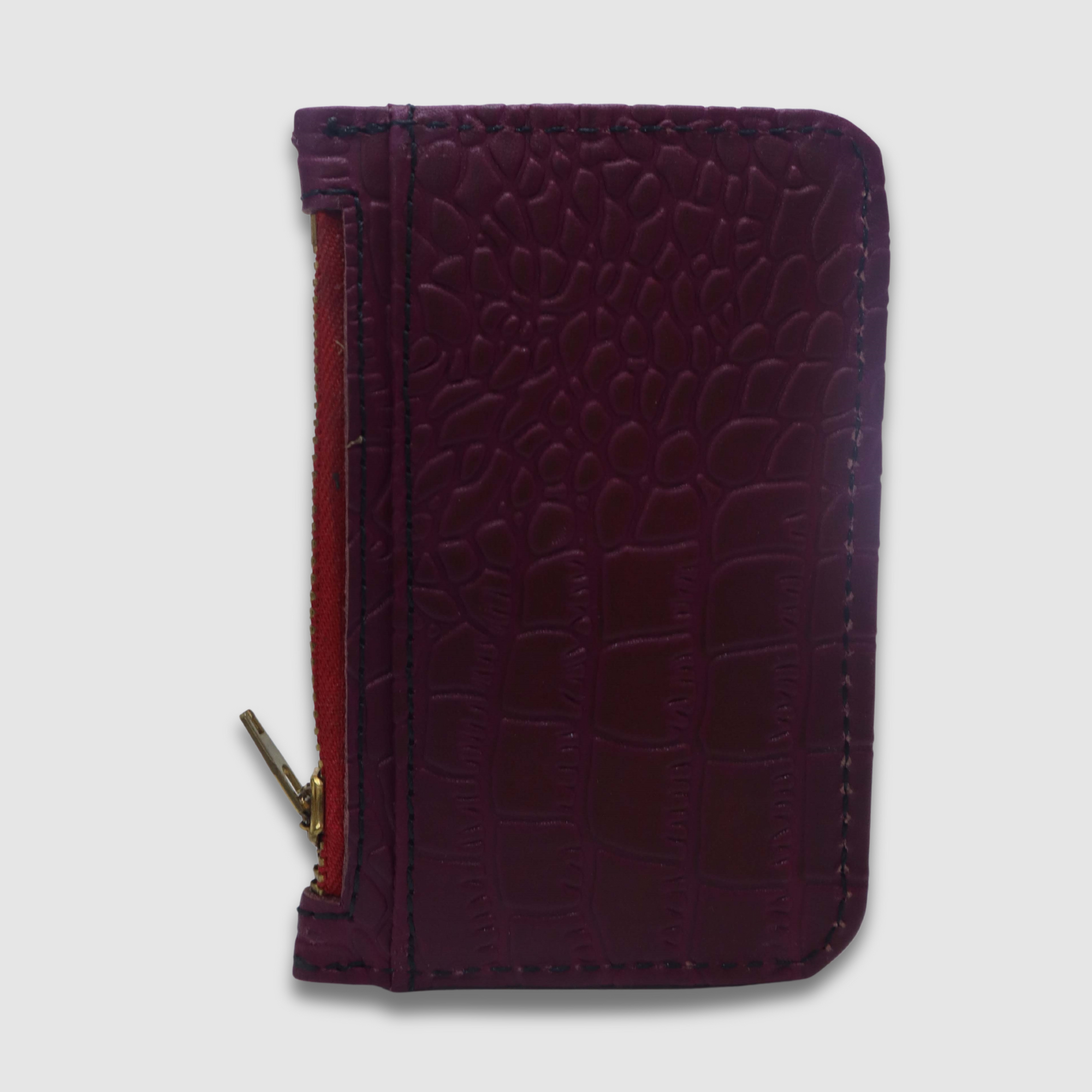 Mehroon Crocodile Card Holder Zipper